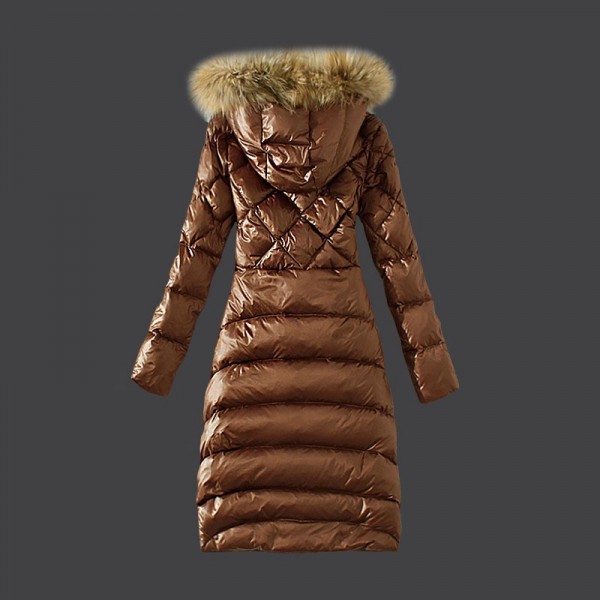 Moncler Donna sottile lungo Giù cappotto caffè uscita M1115
